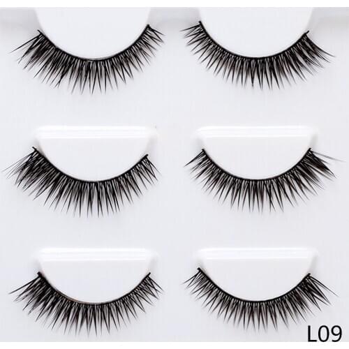 5mm-9mm Winged Thick False Eyelashes 3 Pairs Fake Lashes Nature Makeup Lashes Extension Eyelashes for Daily Makeup L09