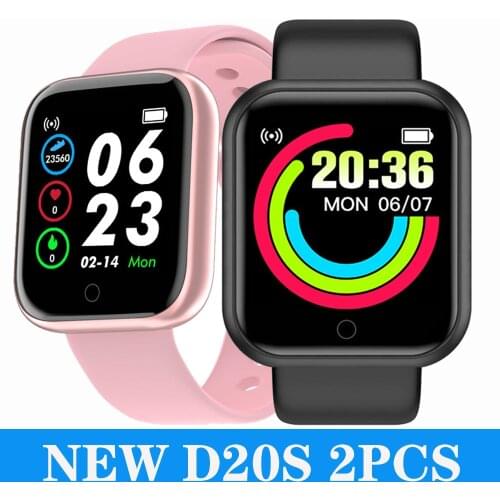 2PCS D20s Smartwatch Men Women Heart Rate Blood Pressure Monitor Waterpoof Bluetooth Smart Watch Clock PK Y68 For Android IOS