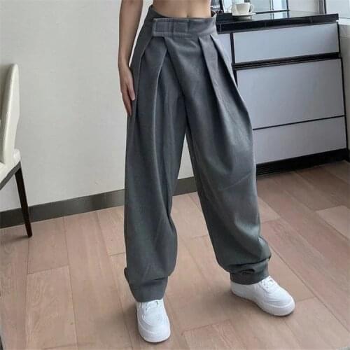 TVVOVVIN New 2021 Spring High Waist Pleated Straight Loose Trousers Casual Solid Color Commute Female Suit Pants H3NQ