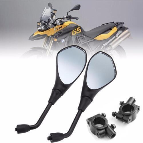 Universal Motorcycle Rear View Mirrors + 7/8" 22mm Handlebar Mirror Mount Adapters For BMW F650GS F800GS F800R R1200GS S1000R