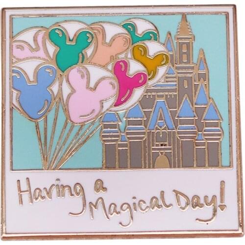 Having a Magical Day Castle Balloon Enamel Metal Badges Lapel Pin Brooches Jackets Jeans Fashion Jewelry Accessories
