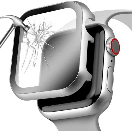 Tempered Glass +Frame Metal Case for Apple Watch SE 6 5 4 3 2 1 44mm 42mm 38mm 40mm for iwatch Series Protective Bumper Cover