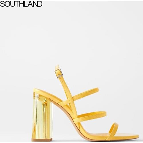 SOUTHLAND Brand Summer Sandals Ankle Strap Women High Heels Transparent Heel Sandals Women Thick Heels Shoes Female Open Toe