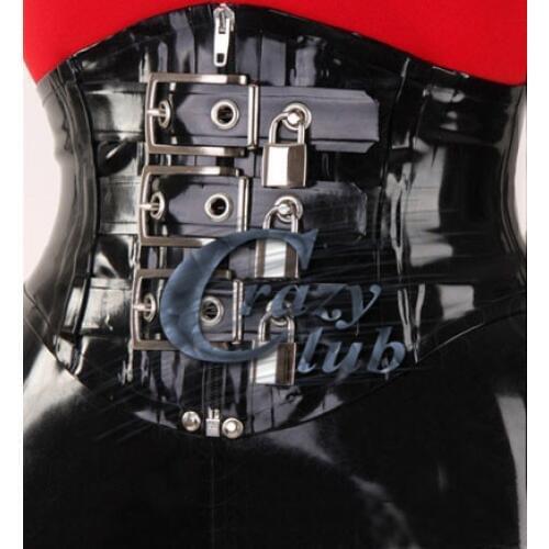 Crazy club_Women Latex corset with zip at the front and 3 locks Latex Corsets sexy rubber latex underwear black latex bodysuit