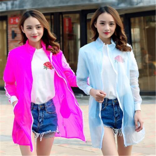 Womens Sport Long Sun suit with ultra-thin stripes and transparent uv-resistant Zipper for office air conditioning HX05856