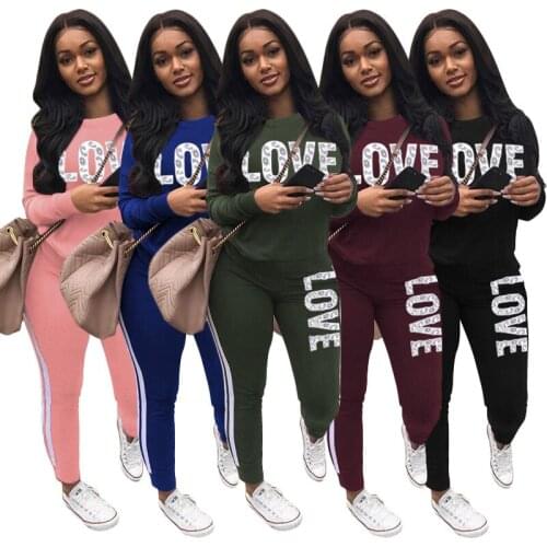 Leopard LOVE Letters Print Women Sporting Suit Two Piece Set Tracksuit Long Sleeve Pullovers Sweatshirts Jogging Pants Suit 3XL