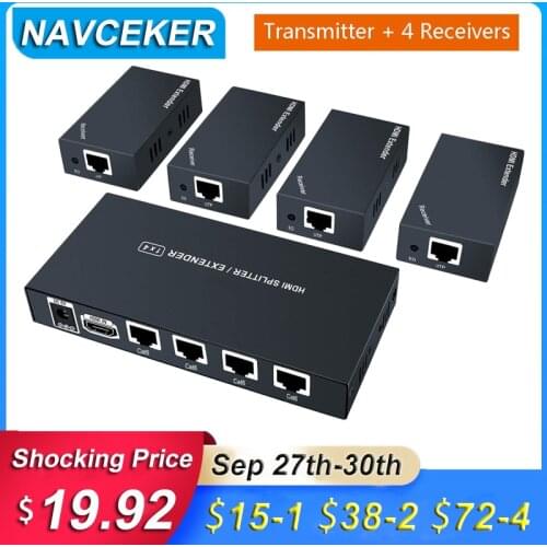 2020 60m 1x4 HDMI Splitter Extender Over UTP Cat5e Cat6 Cable HDMI Extender RJ45 Support HD 1080P 1 Transmitter To 4 Receivers