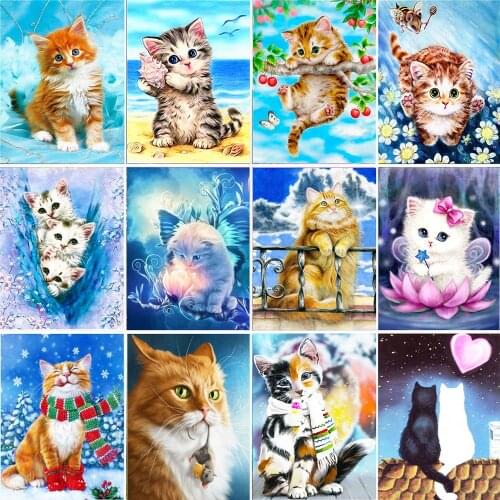 5D DIY Diamond Painting Full Rhinestone Animal Cat Combination Mosaic Embroidery Home Decoration