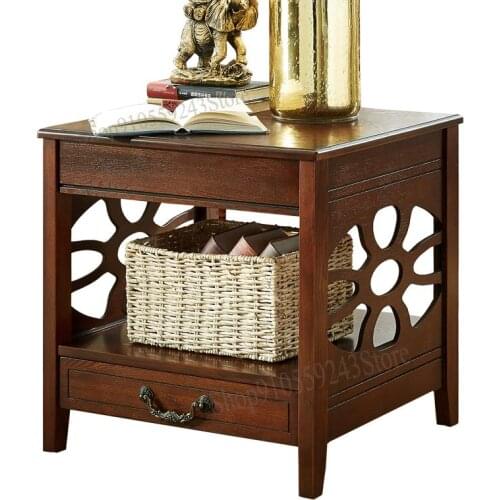 American Carved Lace Table 60 Small Square Table Solid Wood Side Cabinet European Style 50 Coffee Table Corner Table Sofa Side T