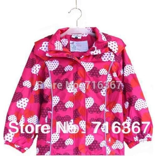 Free Shipping-kids/girls topolino hooded water resistance jacket w/ fleece lining,burgundy color w/ heart Trench coat (MOQ: 1pc)