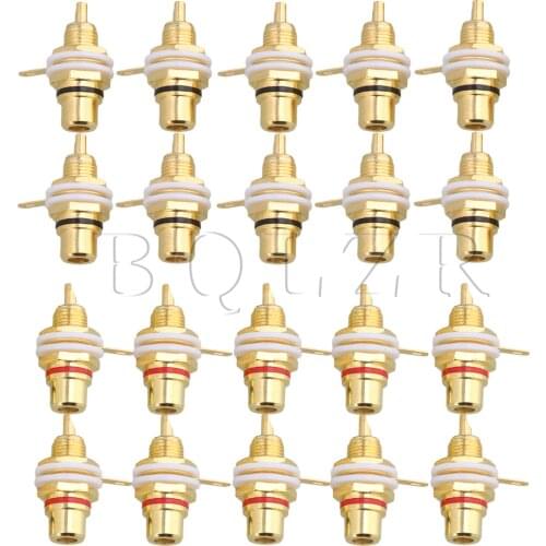 BQLZR 20 PCS Gold Plated Solder Female RCA Jack Panel Mount Chassis Sockets