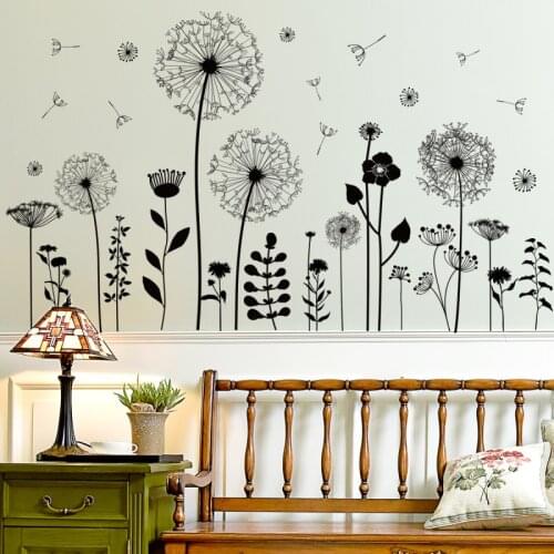Black Romantic Dandelion Wall Stickers For Living Room Stairs Bedroom Household Art Home Decor Mural Stickers Wholesale