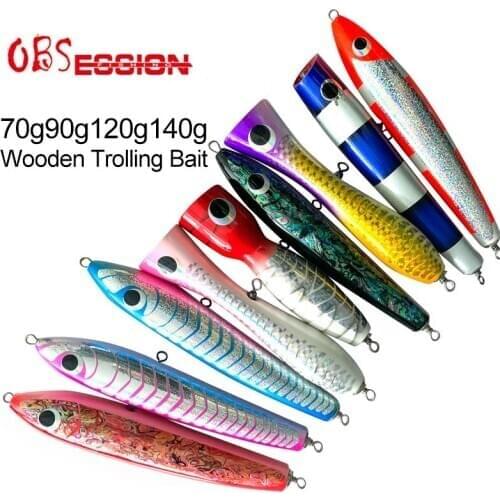 Wood Trolling Lure 65g90g120g140g Big Game Topwater Surface Popper Pencil Stick Lure Saltwater Boat Fishing Bait Casting Leurre