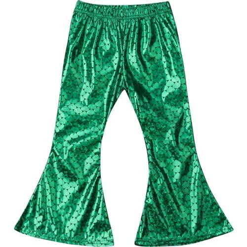 Girl Kids Mermaid Scale Skinny Leggings Slim Flare Pants Halloween Costume Party Size 3-7T