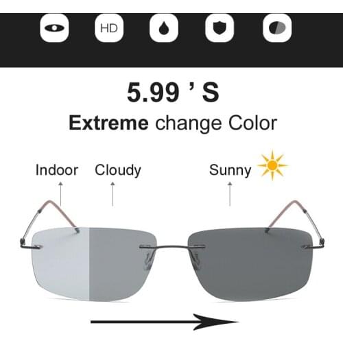 Photochromic Polarized Rimless Sunglasses Glasses Extreme Discoloration Change Color Aerodynamic Oculos De Sol Goggles 2018 New