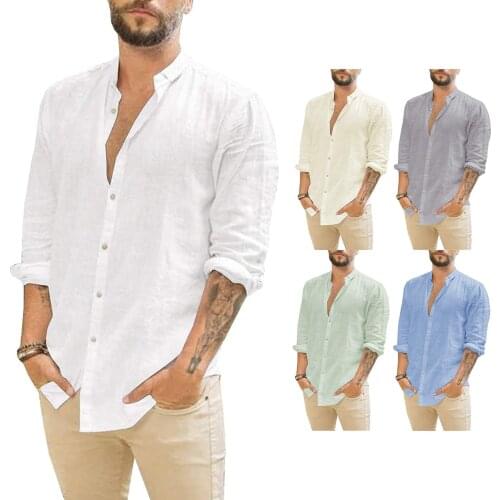 Cotton Linen Shirts men Long sleeved Casual Blouse Summer solid color button Tops Harajuku Camisa Masculina