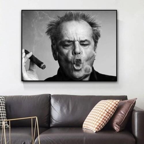 Jack Nicholson Cigar Art Poster Picture Black And White Canvas Modern Living Room Bedroom Furniture Decoration Wall Painting