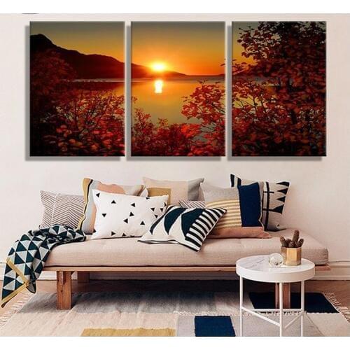 Lake sunset scenery 5D DIY Diamond Painting 3PCS full diamond Embroidery Mosaic Cross Stitch Home Decoration triptych Z372