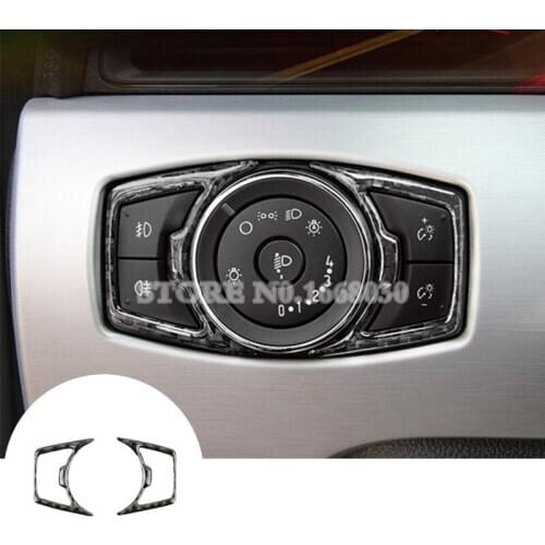Carbon Fiber Headlight Switch Button Trim Cover 2pcs For Ford Mustang 2015-2017 Car accesories interior Car Trim