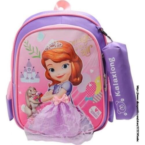 Disney Sofia Children Schoolbag Girls Boys 3D Cartoon Frozen Elsa Print For Age 6-7-8 Chidren School Backpacks+ Penbag Sets