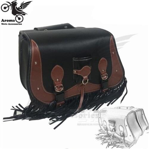 Big size leather retro decal motorbike tool bags unviersal cafe brown moto side bags for harley 750 883 saddlebag moto tail bag