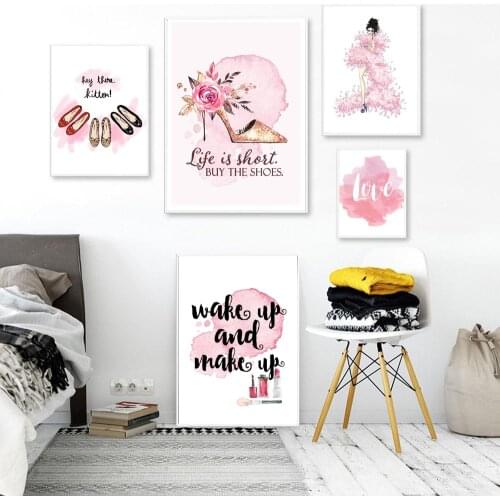 Life Is Short Buy The Shoes Love Modern Fashion Makeup Painting Wall Pictures For Room Decorative Lipstick Poster Canvas Prints