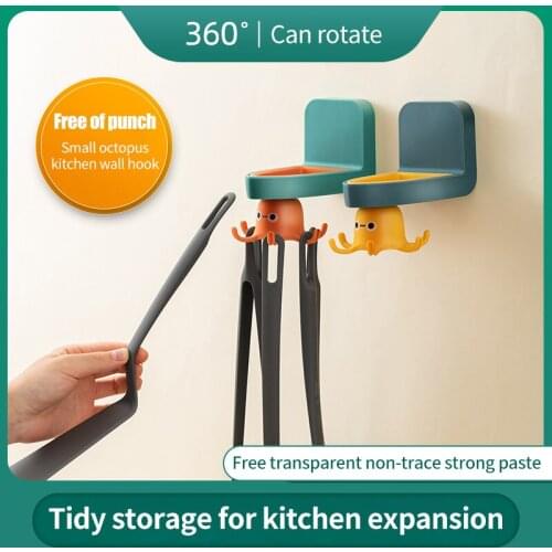 Small Octopus Kitchen Hooks Self Adhesive 6 Hooks Home Wall Door Hook Handbag Clothes Ties Bag Hanger Hanging Rack Kitchen Tool