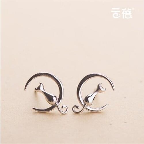 Fashion Female Stud Earrings Cute Earrings Animal 925 Sterling Silver Cats Earrings for Elegant Women Girls Birthday Gifts SE081