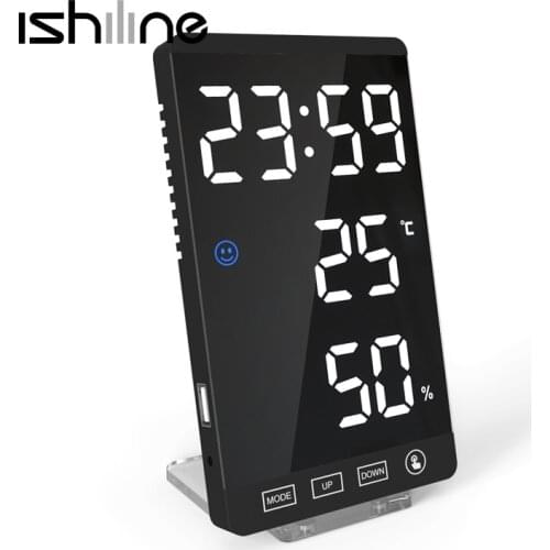 Desktop Digital Alarm Clock with Extra Large Makeup Mirror Screen Electronic Temperature Humidity Display Home Decoration Clock