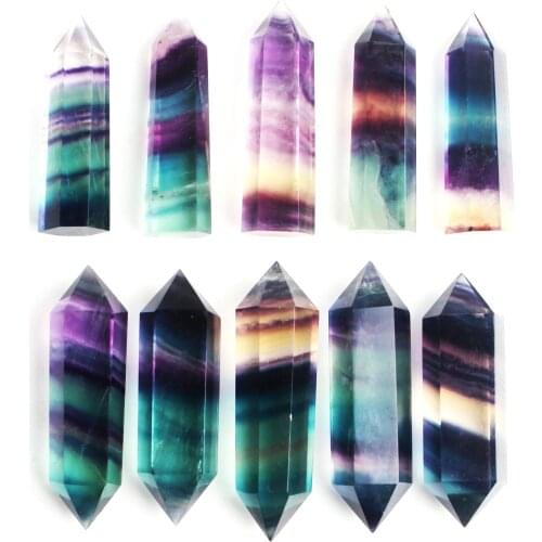 Wholesale Natural Crystal Fluorite Single Point Hexagonal Prism Pendant Stripe Crystal Fluorite Necklace Health Energy Stone