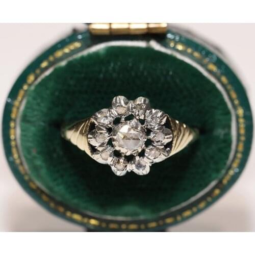 Antique Original Victorian 18k Gold Natural Rose Cut Diamond Decorated Pretty Ring