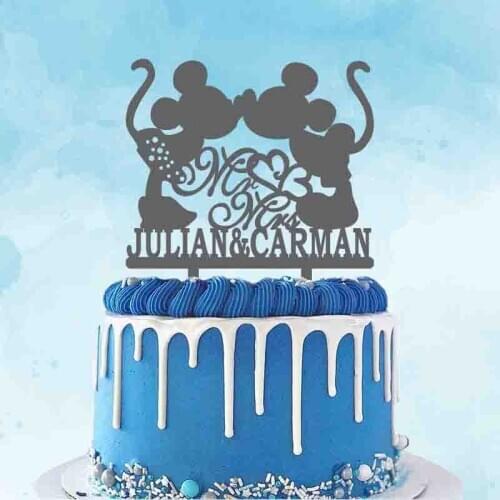 Personalized Wedding Cake Topper Custom Mr Mrs Name Cartoon Animals Topper For Wedding Party Cake Decoration