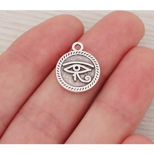 30 x Tibetan Silver Eye Of Horus Egyptian Pagan Wiccan Symbol Charms 2 Sided Pendants For Necklace Jewelry Making 15x15mm