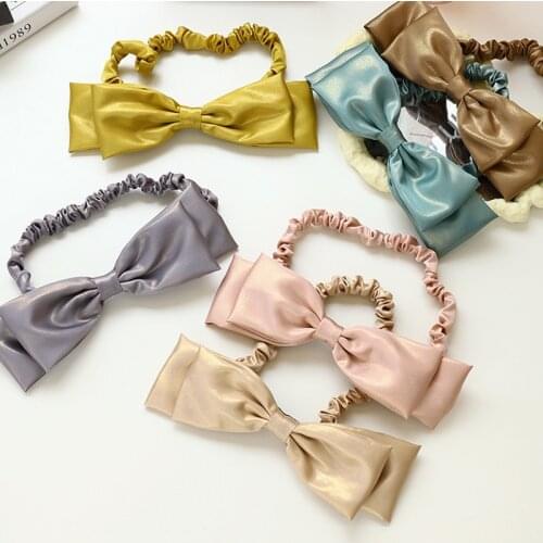 1PC Women Satin Hairband Solid Color Wide Turban Barrette Bow Cotton Headband For Cute Girl Face Wash Headwear Hair Accessories