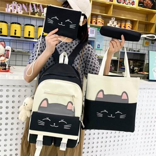 Korean Large Capacity Backpacks Women Kawaii Students Preppy Nylon Bag for Teenager Girl Sweet Schoolbag Travel Bags Cartoon