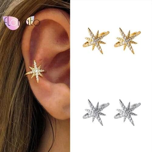 Plated 24K Gold/925 Silver Star Ear Cuff Earrings For Women Pave Crystal Without Piercing Fake Cartilage Clip Earrings