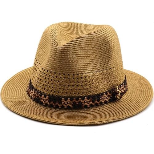 New Summer unisex Ribbon sun hat casual vacation Panama Topper hat straw hat women Beach jazz men hats Foldable Chapeau
