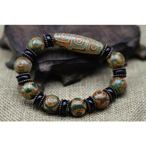 OLD TIBET HAND KNIT NATURAL AGATE 9 EYE BEADS TIANZHU BRACELET AMULET