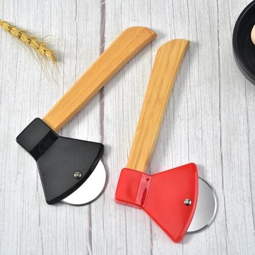 Axe Bamboo Handle Pizza Cutter Rotating Blade Home Kitchen Pancakes Cutting Tool