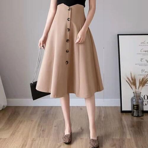 Fairyshely Vintage High Waist Single-Breasted Skirt Women 2021 Autumn Midi Skirt Korean Plus Size Cotton A-line Skirt