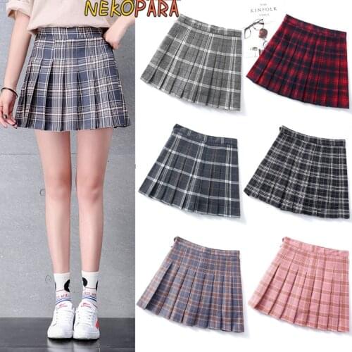Japanese Style Womens Cute Girls Student Uniform JK Plaid Pleated Skirt High-waisted Mini Skirt with Safety Shorts 6 Colors
