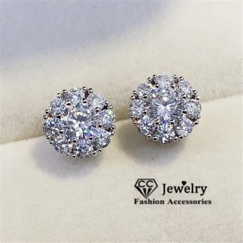 S925 Silver Needles Stud Earrings For Women Spinning Cubic Zirconia Fine Jewelry Wedding Bridal Engagement Brincos CCE728