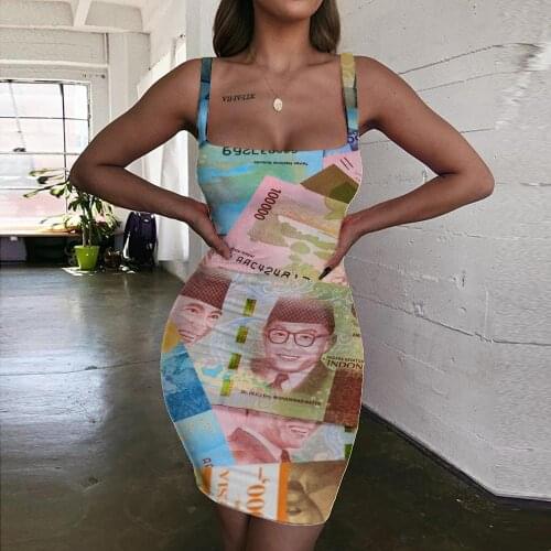 Giyu Brand Indonesian Shield Dresses Women Indonesia Ladies Dresses Money Sundress Colorful 3d Print Harajuku Halter Sleeveless