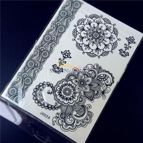 1PC Nontoxic Black Women Henna Tattoo Indian Flower Bracelets Jewel Lace Strap Style Body Art Waterproof Temporary Tattoo HBJ02A