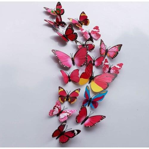12pcs DIY Art Design Wall Sticker Decals Home Decor Red Purple Pink Room Decorations Wonderful 3D Butterfly Wedding Photography