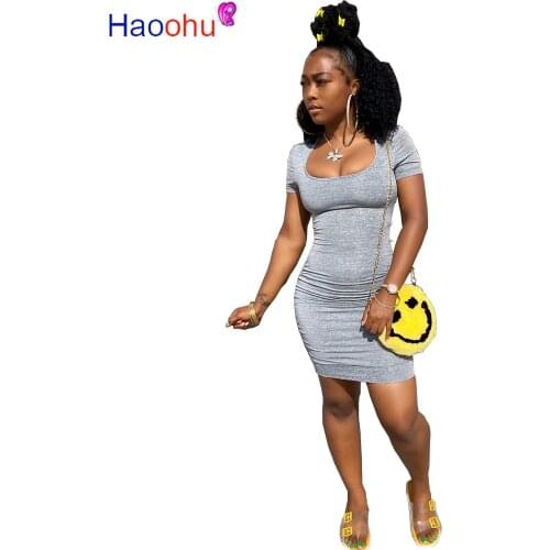 HAOOHU 2020 Women Summer Elegant Mini Dress High Waist Short Sleeve Backless Bandage Beach Night Club Party Dresses Vestido