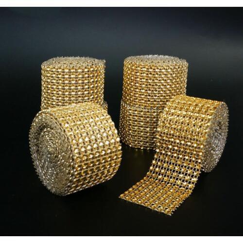 4CM*2M Diamond Mesh Wrap Ribbon Rhinestone Mesh Roll Tape Tulle Crystal Useful Wedding Engagement Party Valentine Decors 222