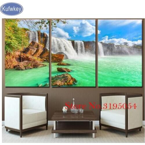 5D DIY Diamond Embroidery 3 piece waterfall landscape Diamond Painting Cross Stitch 3dPainting Full Square Drill Mosaic Pictures