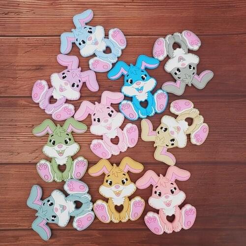 Chenkai 10PCS Silicone Rabbit Teether Baby Cartoon Bear Teething Food Grade For DIY Chewing Nursing Pacifier Chain Accessories