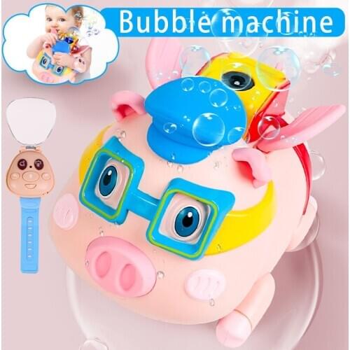 Children Automatic Electric Bubble Machine Bubble Pig Spray Watch Remote Control Music NSV775